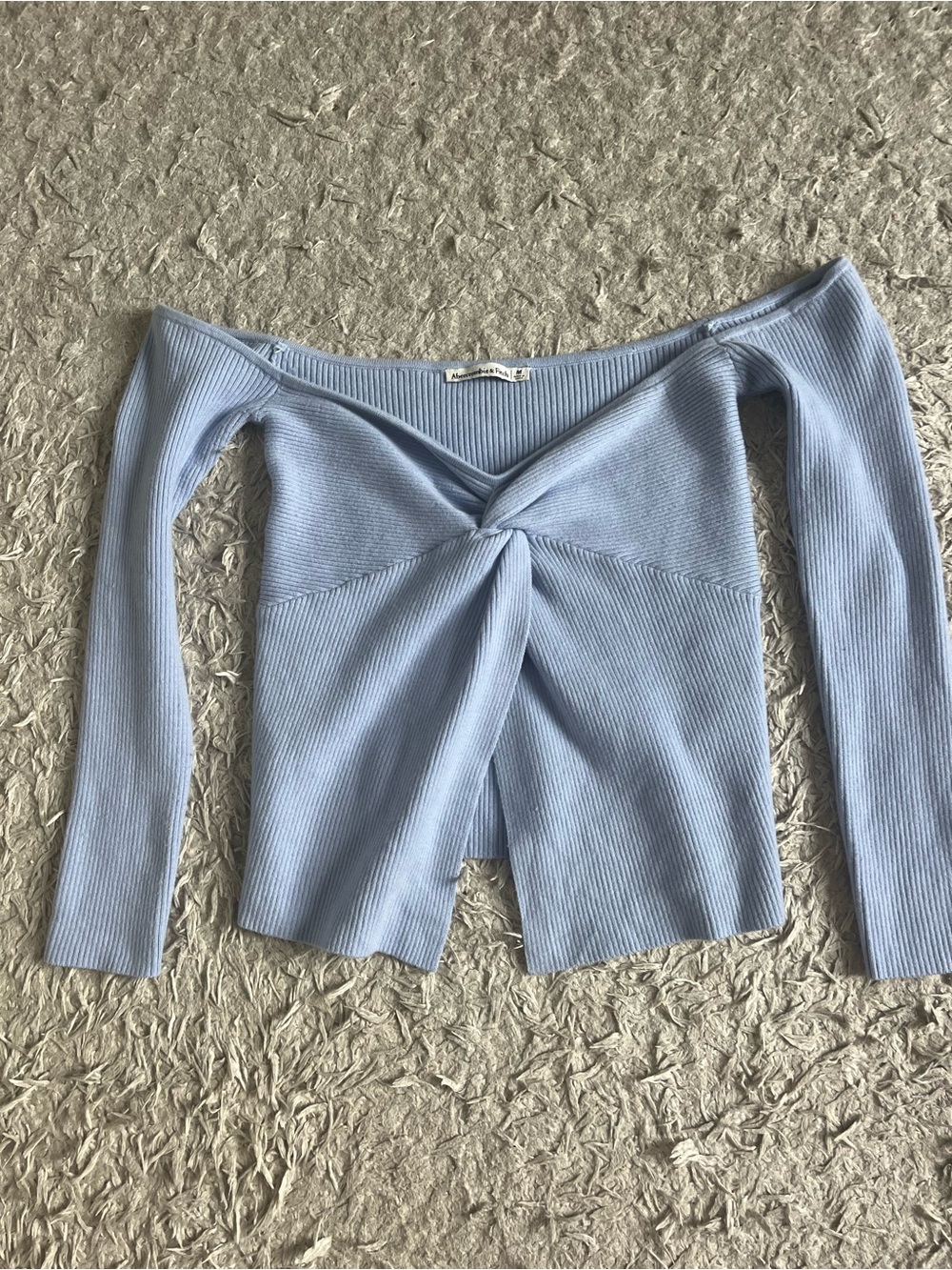 Abercrombie & Fitch Powder Blue Off-Shoulder Twist Ribbed Sweater